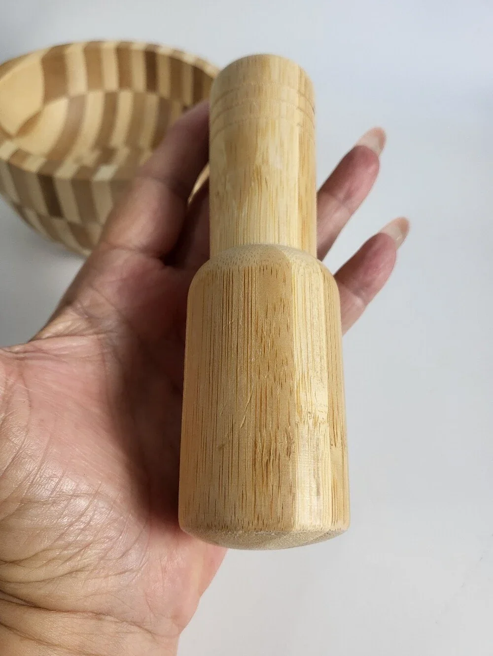 Natural Bamboo Mortar and Pestle - Two-Tone Wood Modern Organic Primitive Art